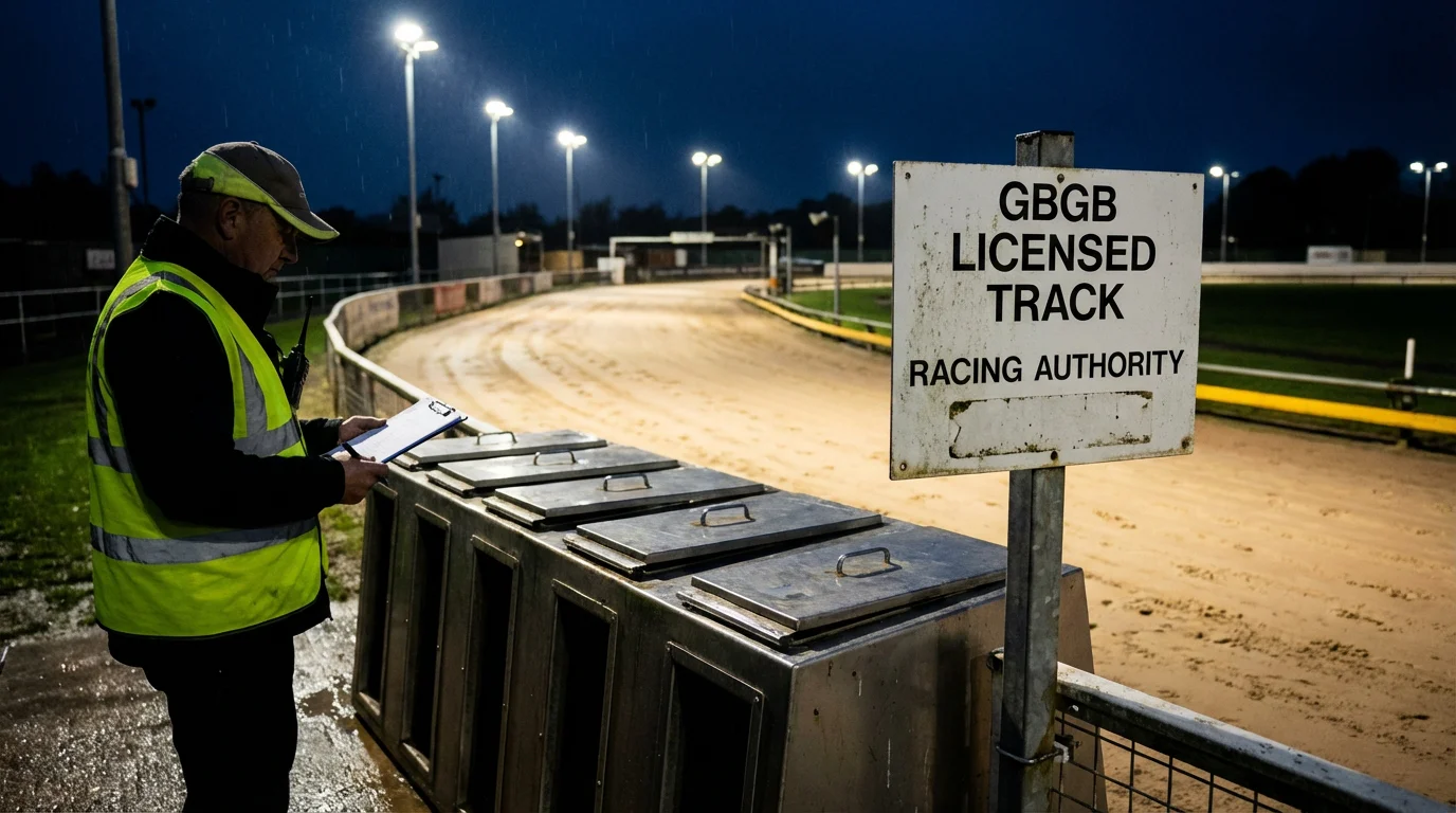 GBGB regulated greyhound race starting at a UK licensed track