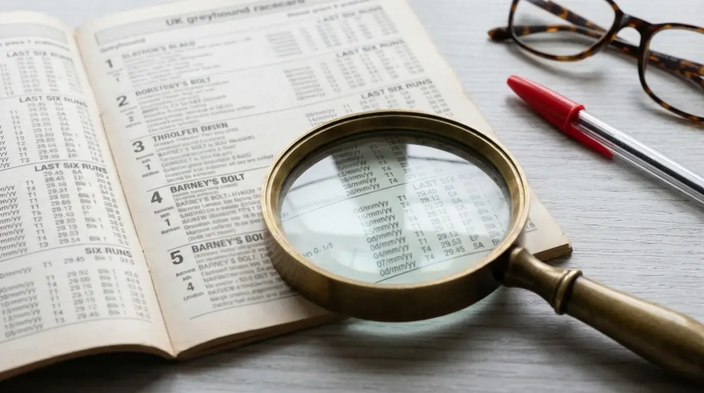 Greyhound racecard form section showing six previous runs