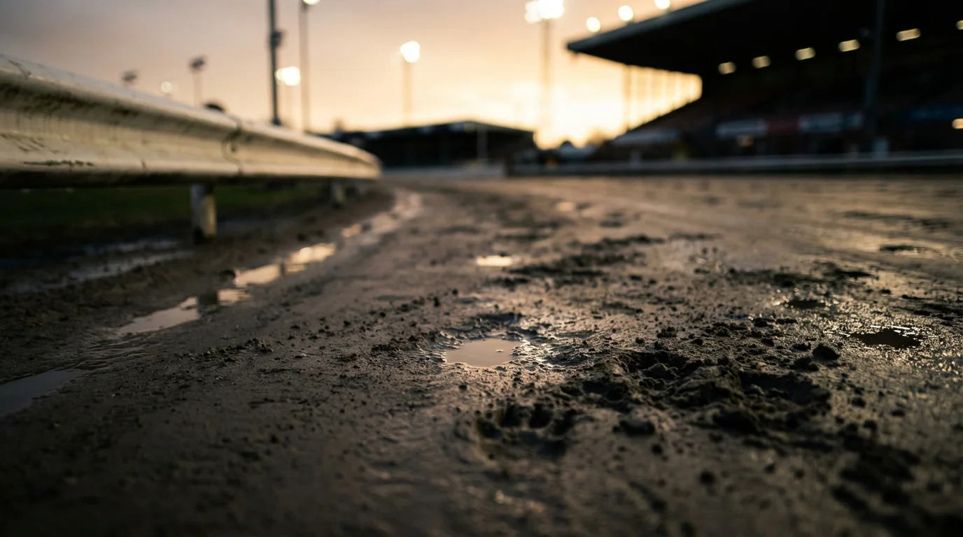 Sand track surface at a UK greyhound racing stadium