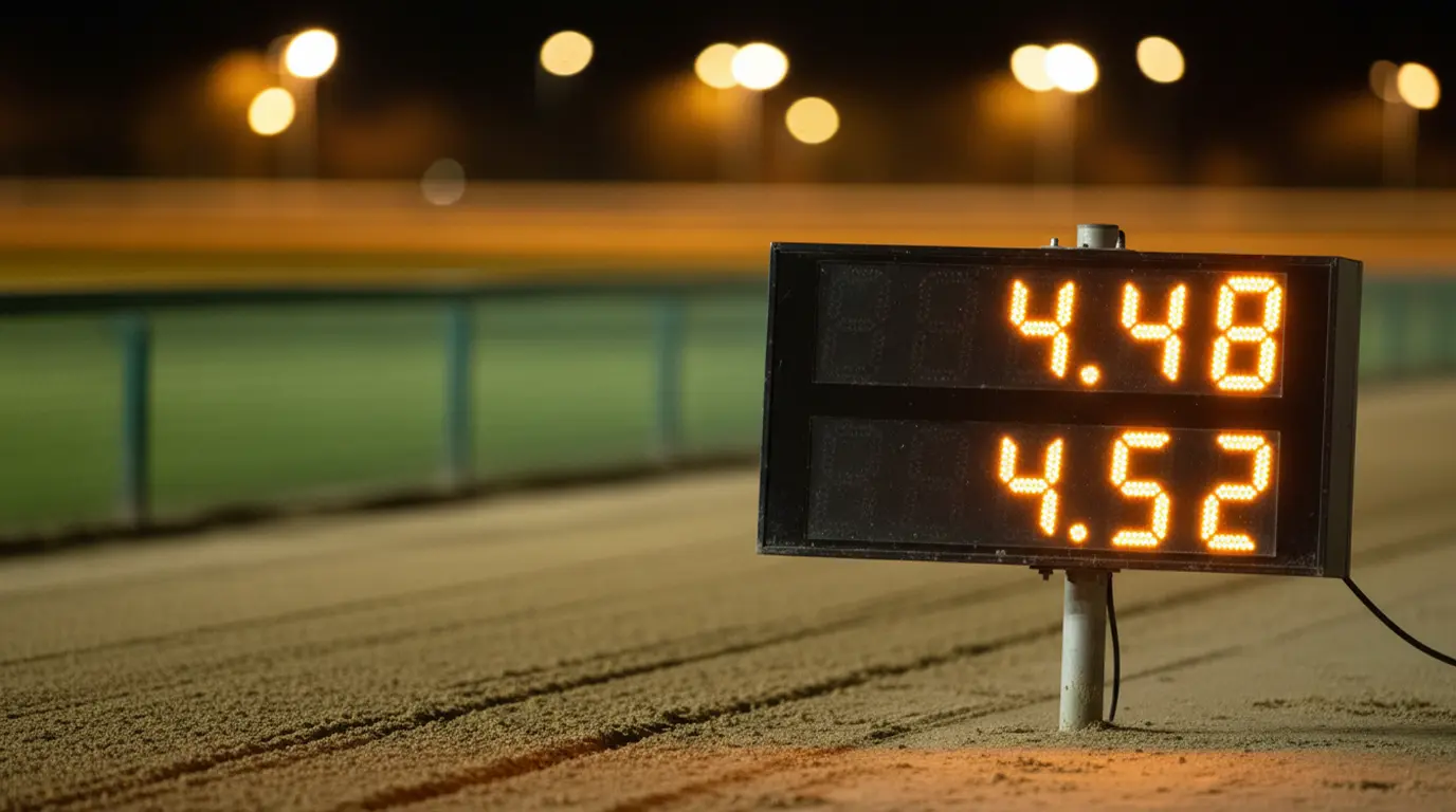 Greyhound racing sectional time display at a UK track