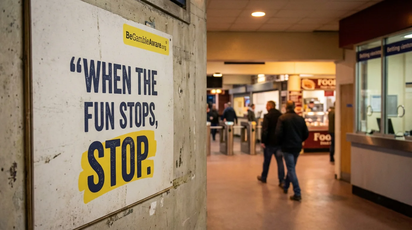 Responsible betting message displayed at a UK greyhound track