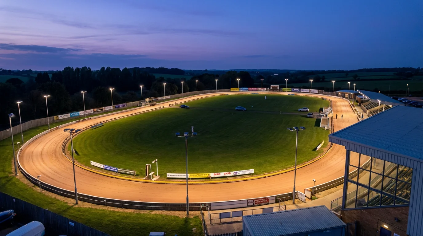 Towcester greyhound stadium and its sweeping track layout